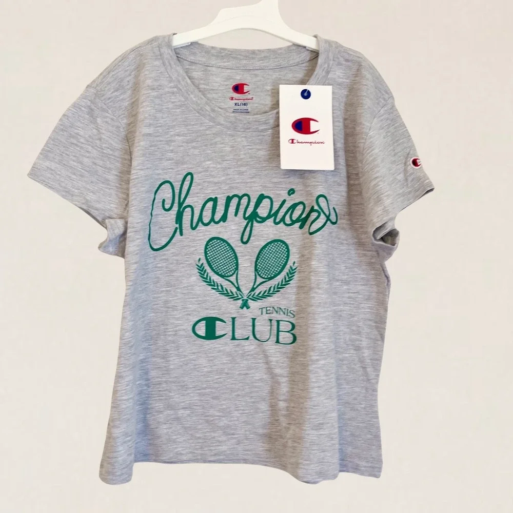 Champion Kids Gray Tennis Club Graphic T-Shirt XL 16 Short Sleeve Crewneck Tee